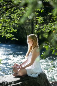 Yoga along the river with a high school senior in Summit County, Colorado